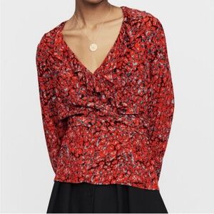 Maje Red and Black Patterned Blouse wrap blouse